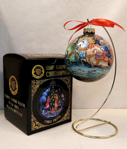 Шар новогодний (круговая роспись Палех) "Зимняя тройка" в коробке
