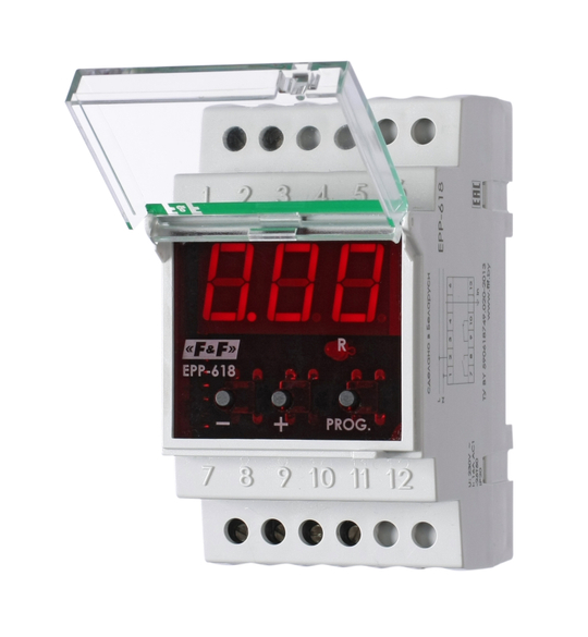 Реле контроля тока EPP-618 многофункциональное (диапазон контроля токов 0.5-50А) с внешними трансформаторами тока более до 999А 150-250В AC 16А 1P IP20