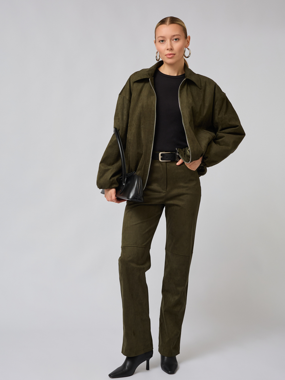 Брюки прямые замшевые