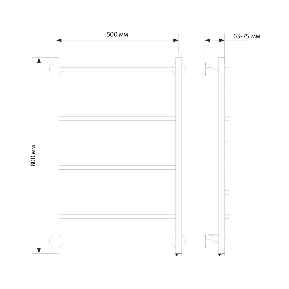Полотенцесушитель MIXLINE CAPELLA  80х50 (кноп выключ, 340 Вт, 8 перекладин, правый) электрический