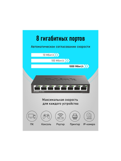 D-Link DGS-1008D/R1A Неуправляемый коммутатор с 8 портами 10/100/1000Base-T