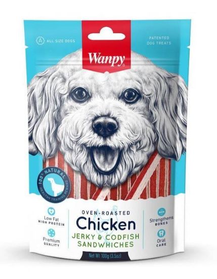 Wanpy Dog Лакомство из курицы с треской в форме сэндвича для собак