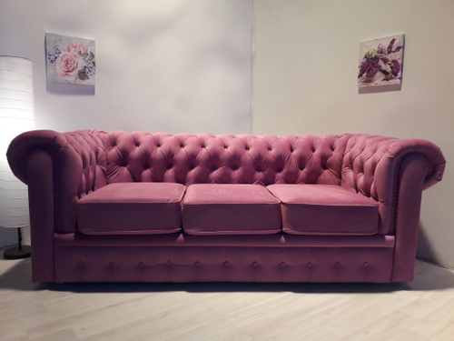 Честер диван 3- мест. француз. 3кат. Astor Black 3 подушки, с гвоздями Союз Мебель