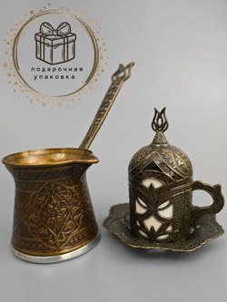 Кофейный набор "Клевер" на 1 персону с лукумницей/ACAR. Турция (золотистый)