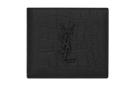 SAINT LAURENT CASSANDRE Crocodile Pattern Cow Leather Bifold Wallet Unisex Black