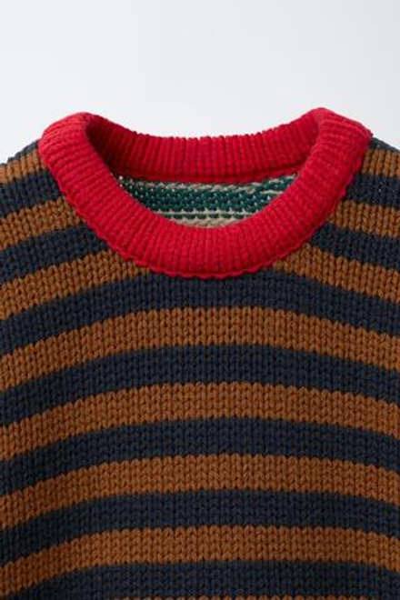 ZARA ТРИКОТАЖНЫЙ ДЖЕМПЕР В ПОЛОСКУ, КОРИЧНЕВО-СИНИЙ