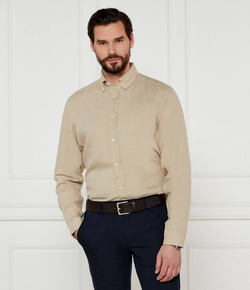 Льняная рубашка H-LIAM-BD-E-C1-243 BOSS BLACK - бежевый(50522592)