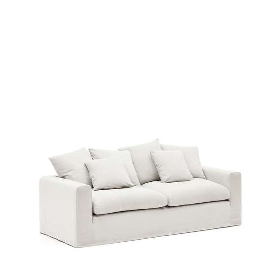 Nora Диван 3-х местный со съемным чехлом цвета экрю из льна и хлопка