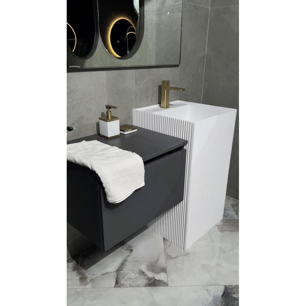 Раковина напольная Boheme Cube 802-R-MW 48х48х85 Corian Matt White рифленая