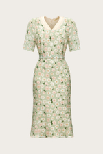 Платье-миди из зеленого шелка с авторским принтом