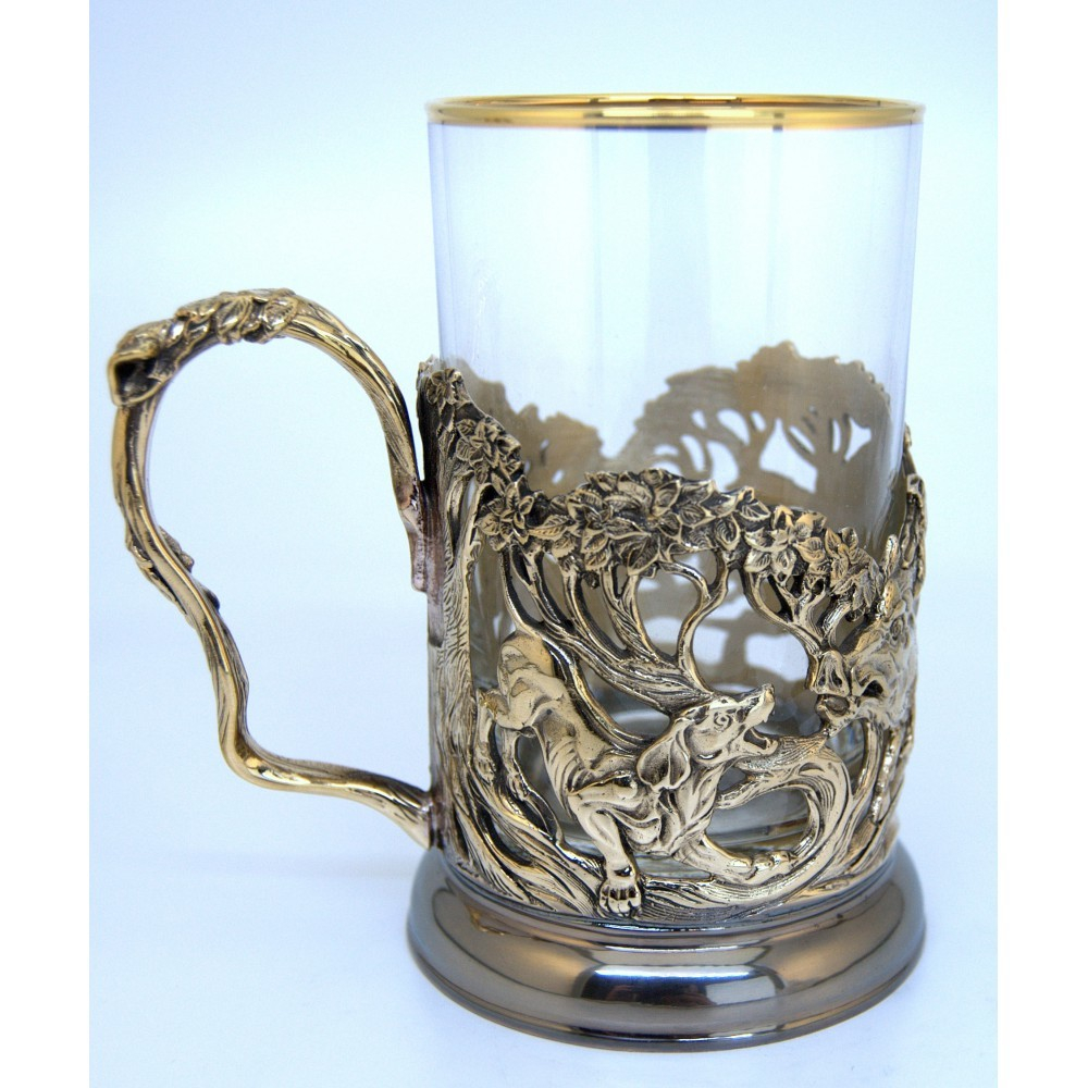 Подстаканник "Охота на Кабана" из латуни