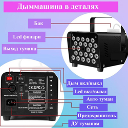 Генератор дыма 500W 24L с подсветкой и эффектом стробоскопа