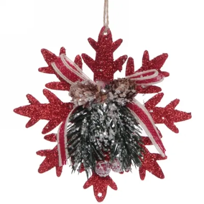 Подвеска елочная БЛЕСК «Снежинка зимняя» 12 см, Красный