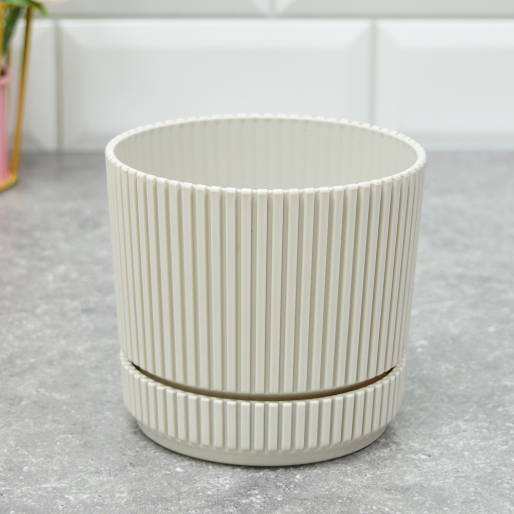 Кашпо Стрип 0,6л d11см с подставкой, кремовый