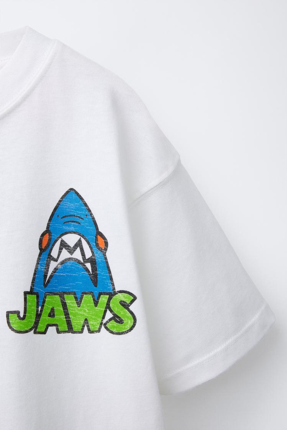 ZARA ФУТБОЛКА С ПРИНТОМ JAWS © 50TH ANNIVERSARY, БЕЛЫЙ
