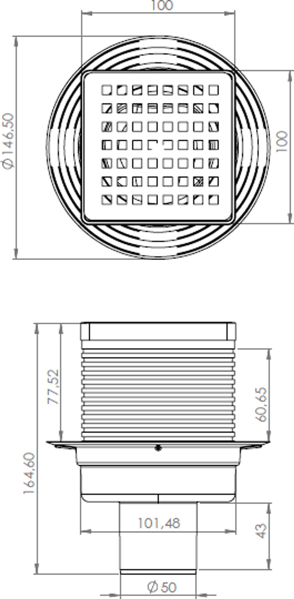 Душевой трап CK DRAIN 3001-0010 11x11, в пол, хром, с сифоном