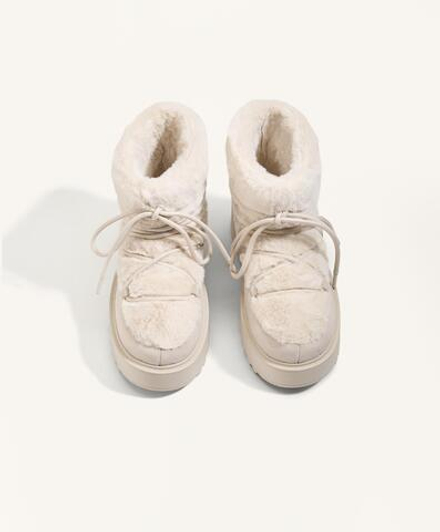 OYSHO Ботинки из искусственного меха и спилка на шнуровке, бежевый