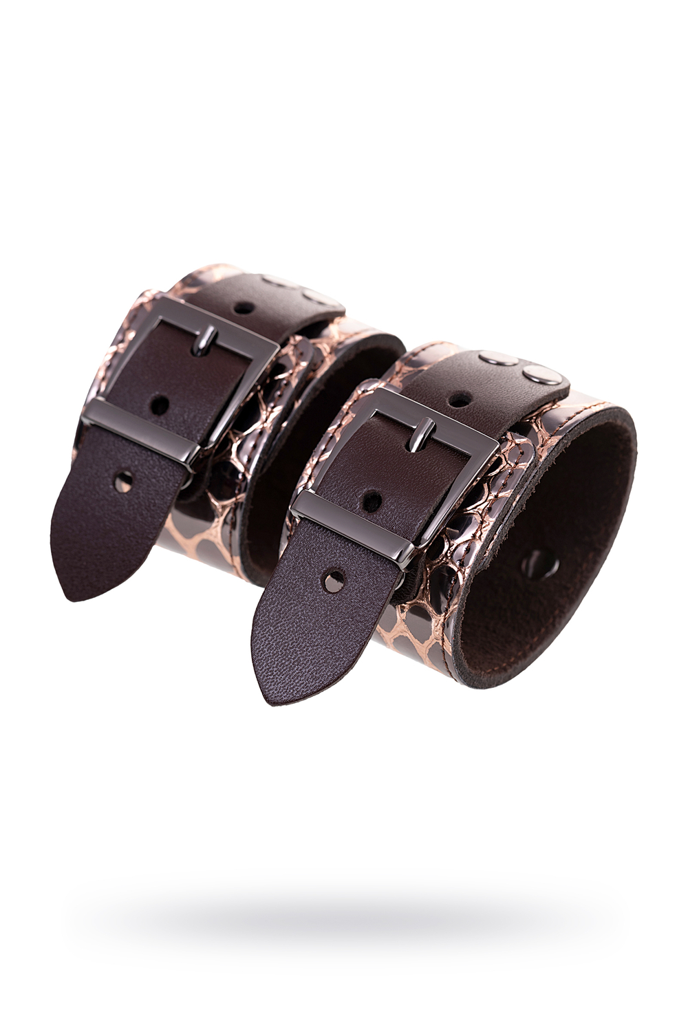 Наручники Штучки-дрючки, натуральная кожа, коричневые, 27,5 см