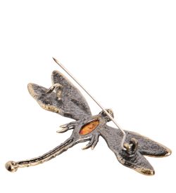 AM- 951 Брошь «Стрекоза со стразом» (латунь, янтарь)