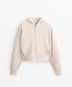 Oysho Толстовка с капюшоном в рубчик, бежевый