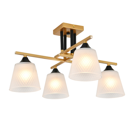 Люстра потолочная 4x40Вт E27, металл/стекло, шампань, белый матовый плафон