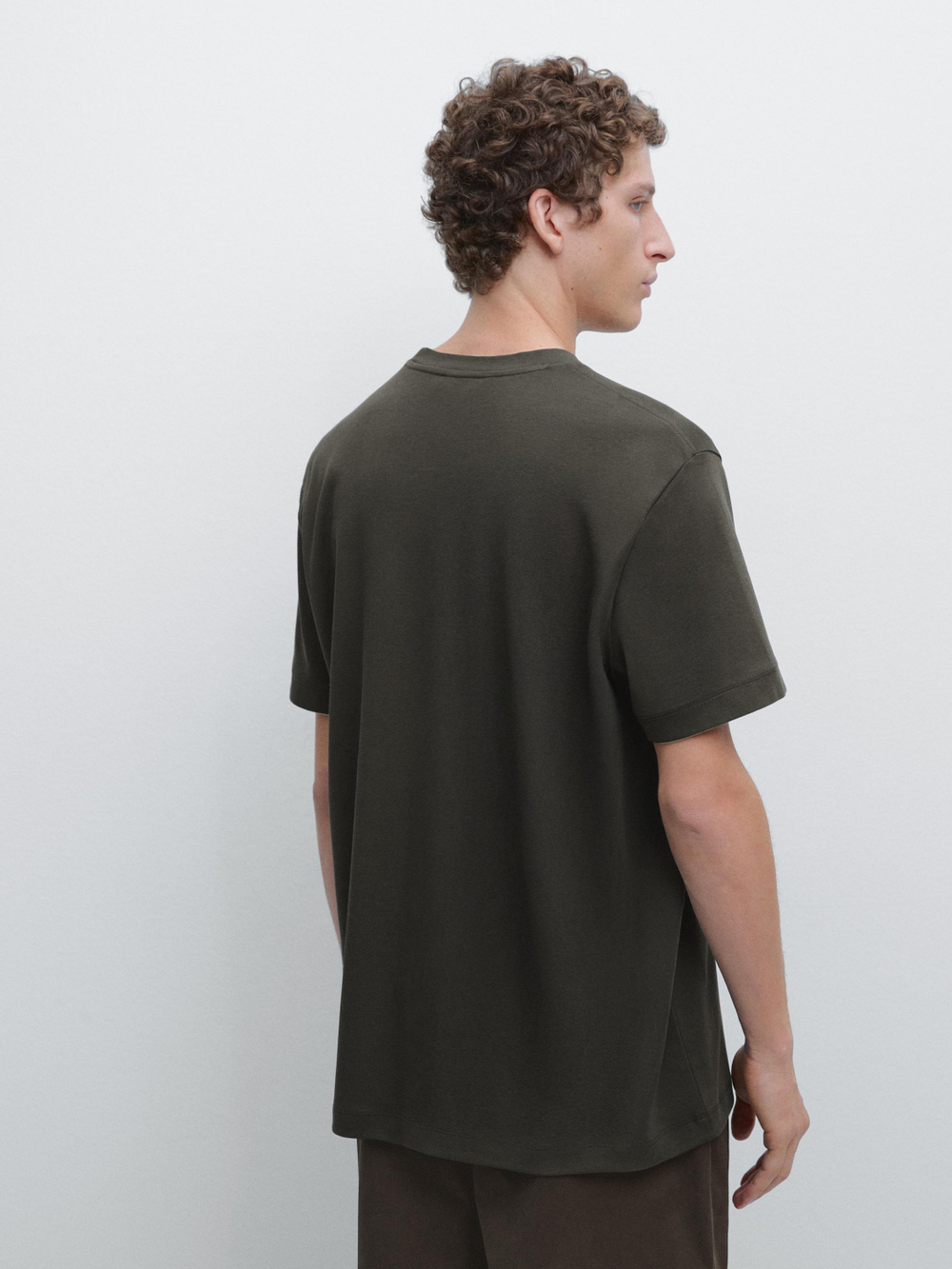 Massimo Dutti Хлопковая футболка с коротким рукавом, хаки