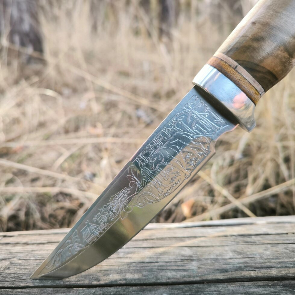 Нож кованый НС-19А Егерьский (ЭИ-107) алюминиевые вставки (Златоуст)