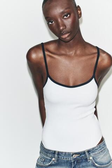 ZARA БОДИ С КОНТРАСТНЫМИ ВСТАВКАМИ, БЕЛЫЙ/МОРСКОЙ СИНИЙ