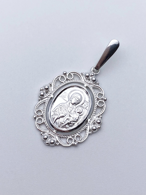 Образок из серебра/Без покрытия/С подвижным ухом/Иверская БМ