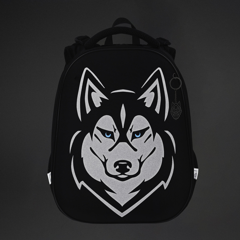 Ранец BRAUBERG SHINY, 2 отделения, с брелоком, "Husky", СВЕТЯЩИЙСЯ РИСУНОК, 38х28х14 см, 271383