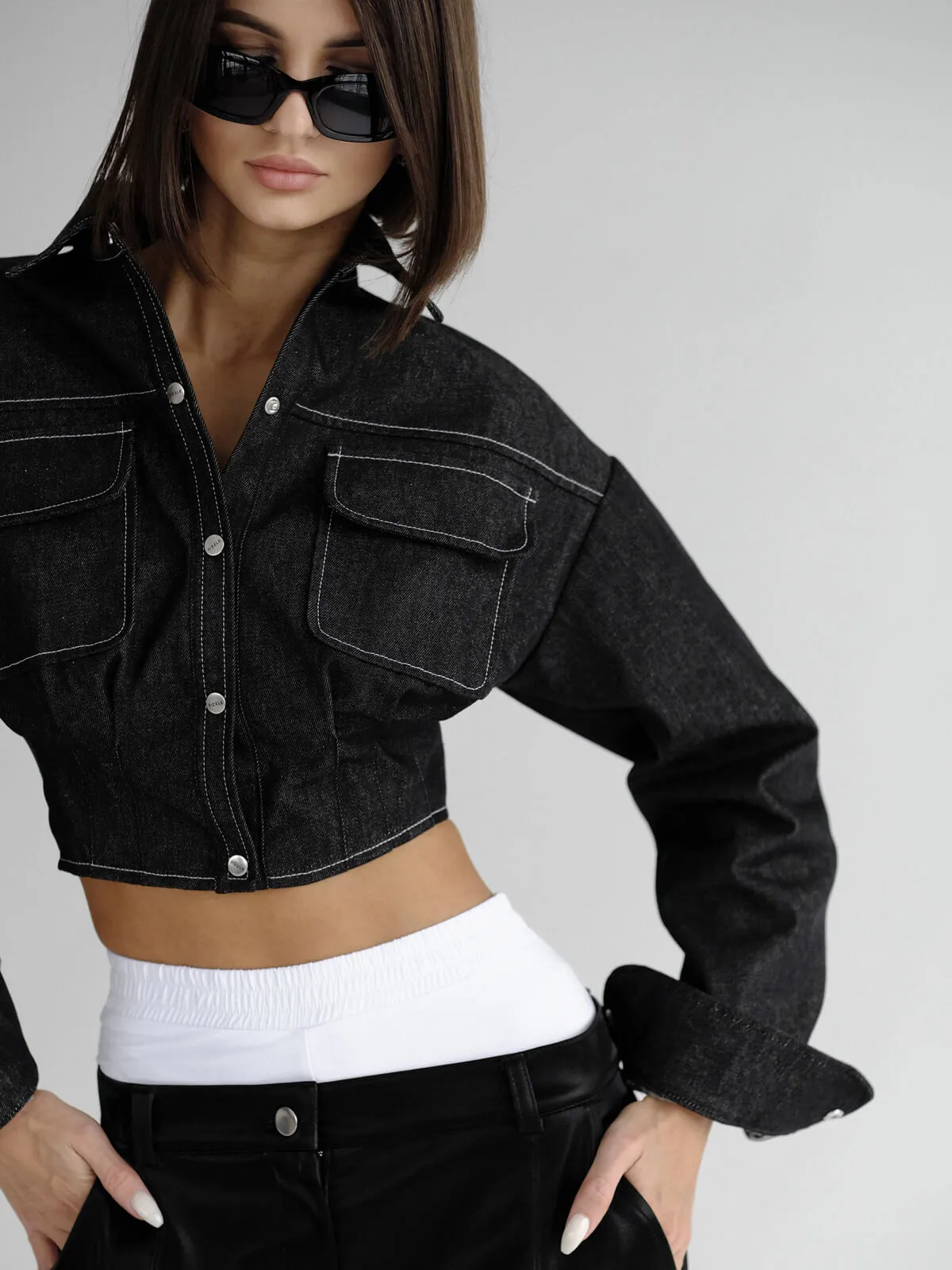 Укороченная рубашка-корсет Gigi Black