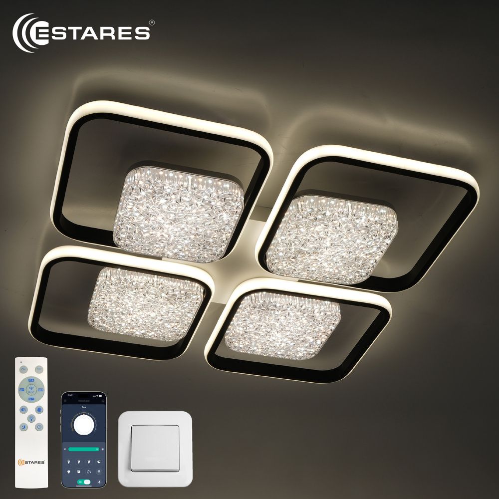 Управляемая светодиодная люстра POLLO double 140W 4S-APP-525x525x70-BLACK/WHITE/WHITE-220-IP20