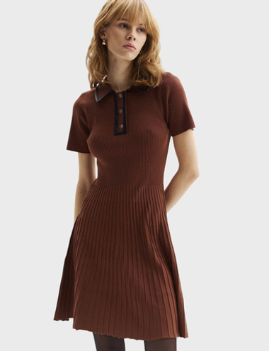 Платье KARL LAGERFELD Faux Leather Detail Knit Dress