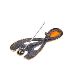 AM-3790 Брошь «Ангел Хранитель» (латунь, янтарь)