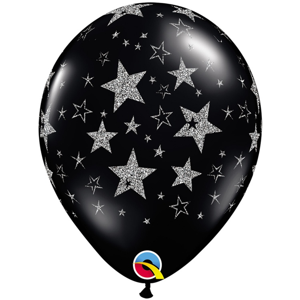 Шар латексный 28см Звезды Блеск (Черный)