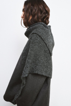 ZARA БЛЕЙЗЕР ИЗ СМЕСОВОЙ ШЕРСТИ С ПЛАТКОМ — ZW COLLECTION, ТЕМНО-СЕРЫЙ