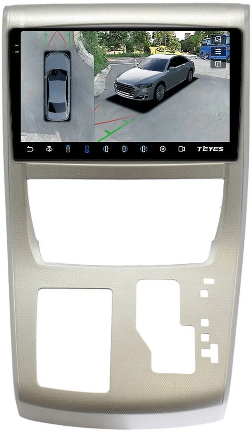 Магнитола для Toyota Alphard 2 H20, Vellfire 1 H20 2008-2015 (полочка под экраном, большая рамка 10) - Teyes CC3-2K-360 на Android 10, 2K QLED, 6Гб+128Гб, CarPlay, 4G SIM-слот, 4 камеры в комплекте