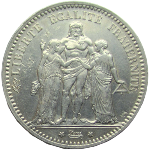 Франция 5 франков (francs) 1876 Геркулес, знак монетного двора: "A" - Париж (XF)