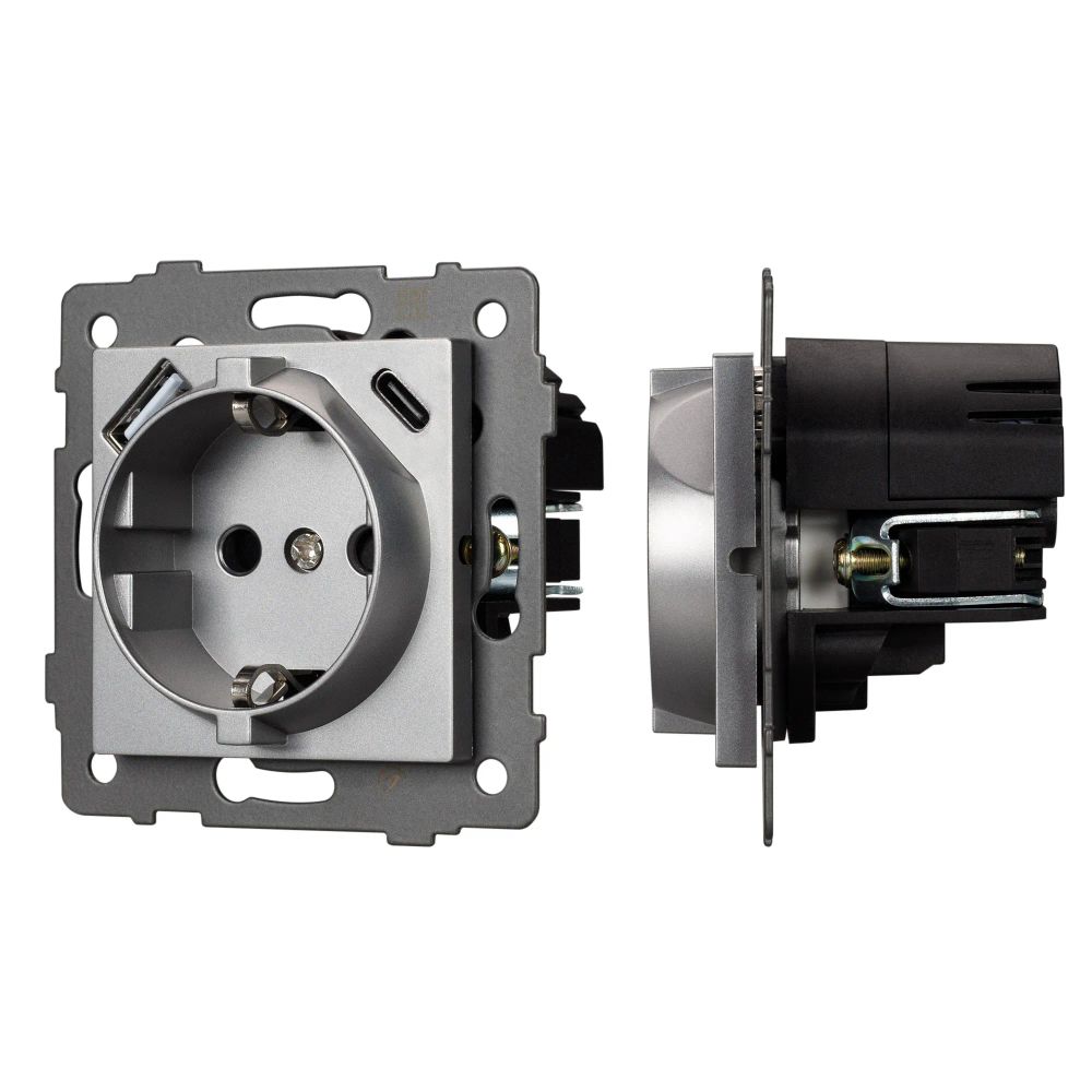 Механизм розетки с USB зарядкой SCT-MUAC-PL-GR-V (250V, 16A) (Arlight, -) 049831