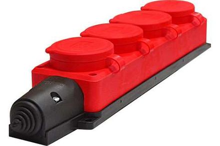 Колодка однофазная с заглушками "UNIVersal" каучук с/з  4-х местная "КОМПАКТ" красный 1/36