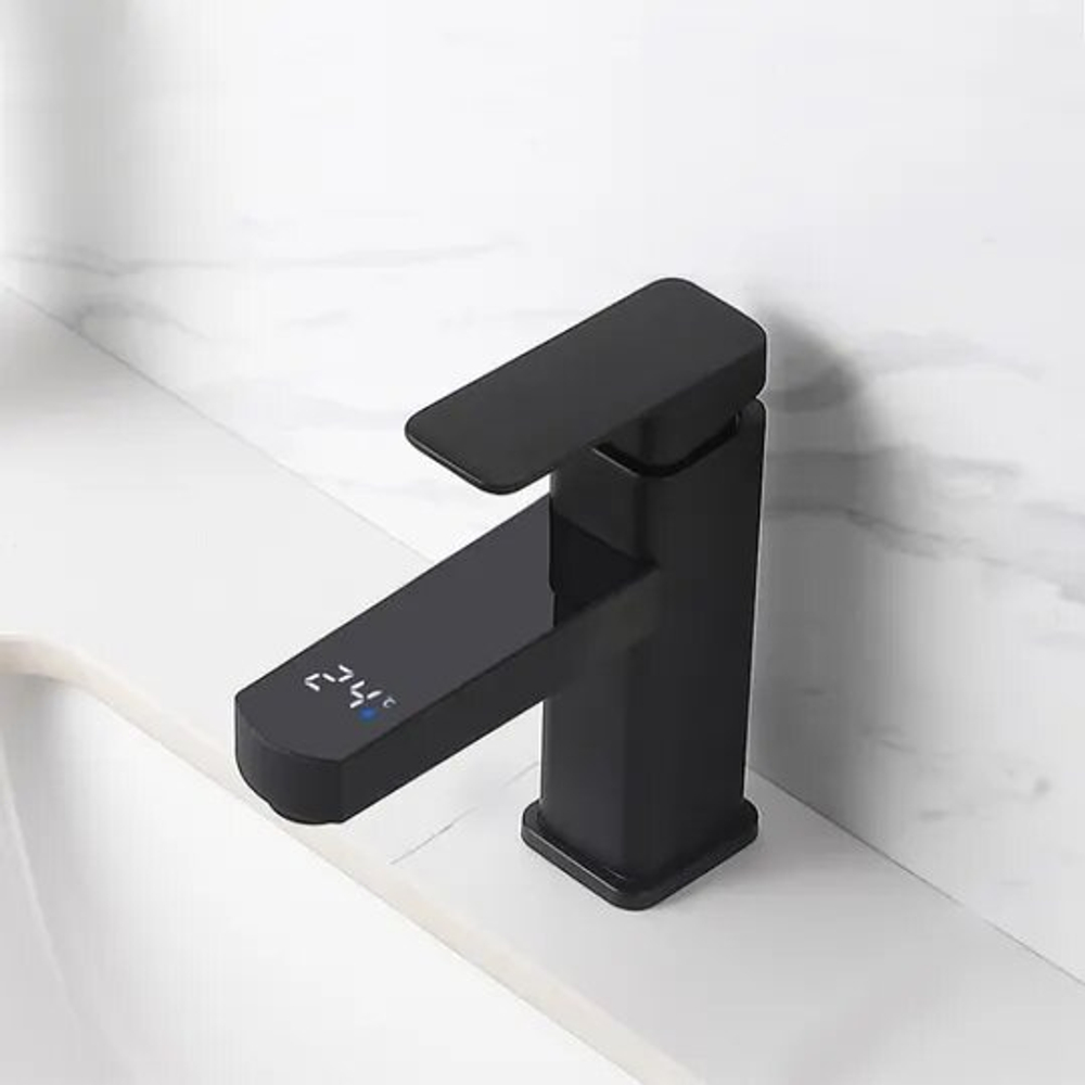 Смеситель для раковины с цифровым дисплеем для контроля температуры, Черный