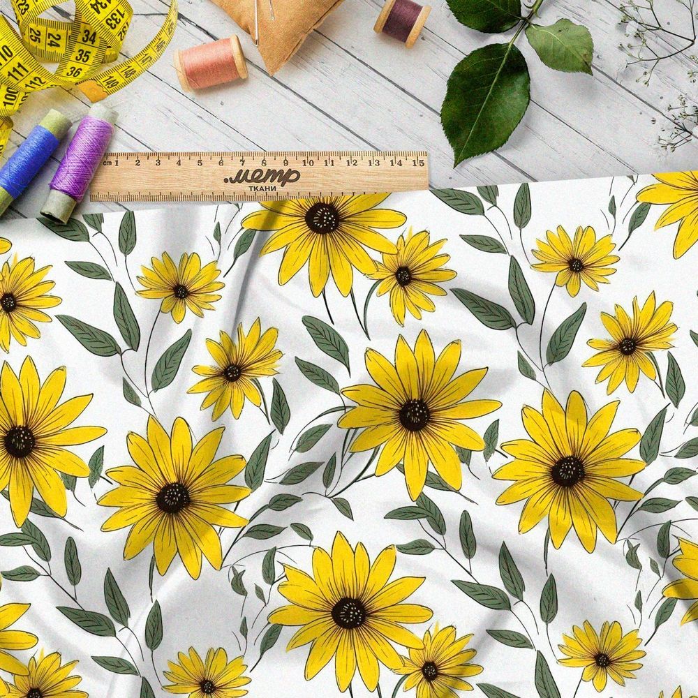 Ткань премиум дюспо крупные желтые цветы
