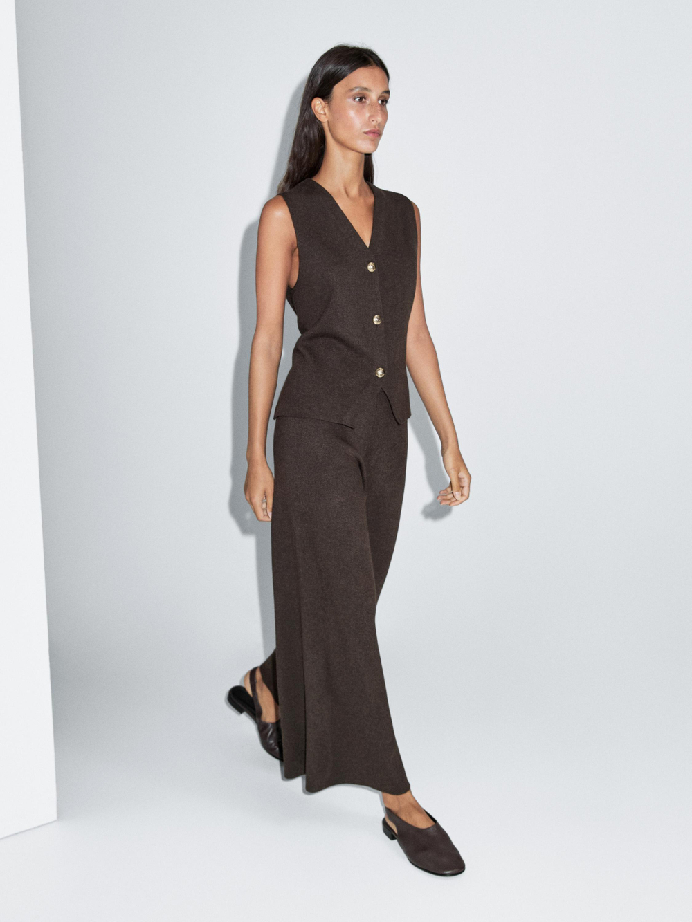 Massimo Dutti Широкие трикотажные брюки, коричневый