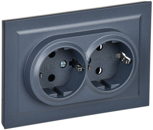 BRITE Розетка 2-местная с заземлением с защитными шторками 16А в сборе РСш12-3-БрМ маренго IEK