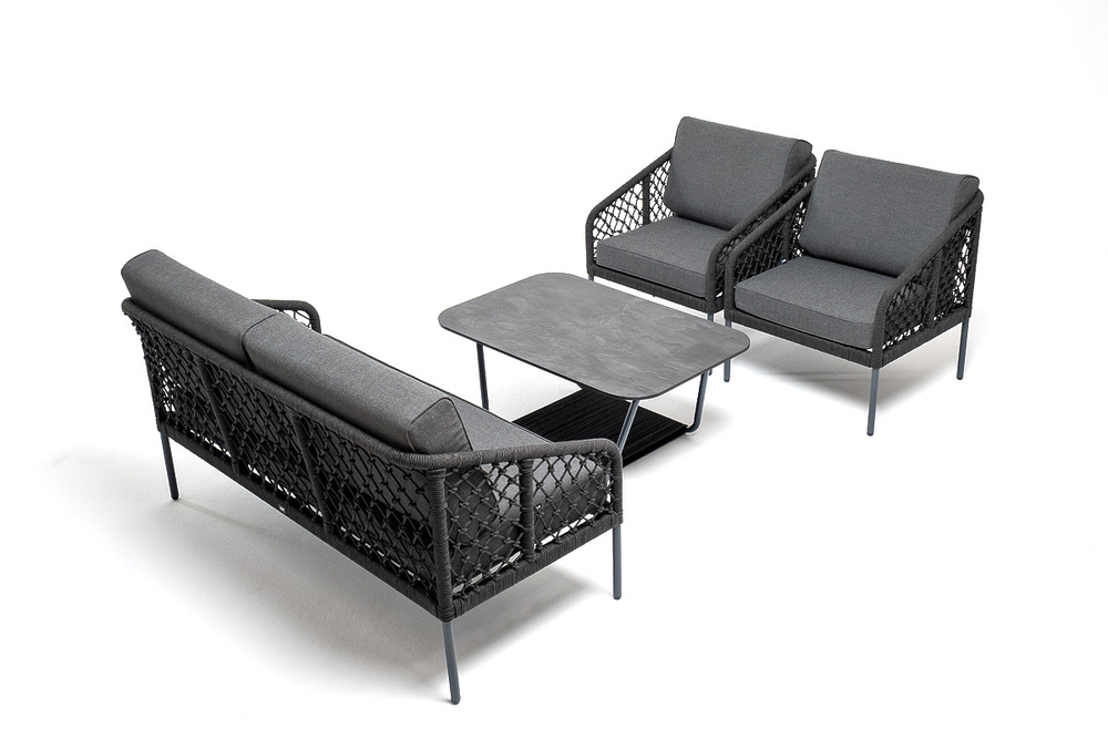 "Канны" лаунж-зона 4-местная из роупа узелкового плетения, каркас алюминий, роуп темно-серый