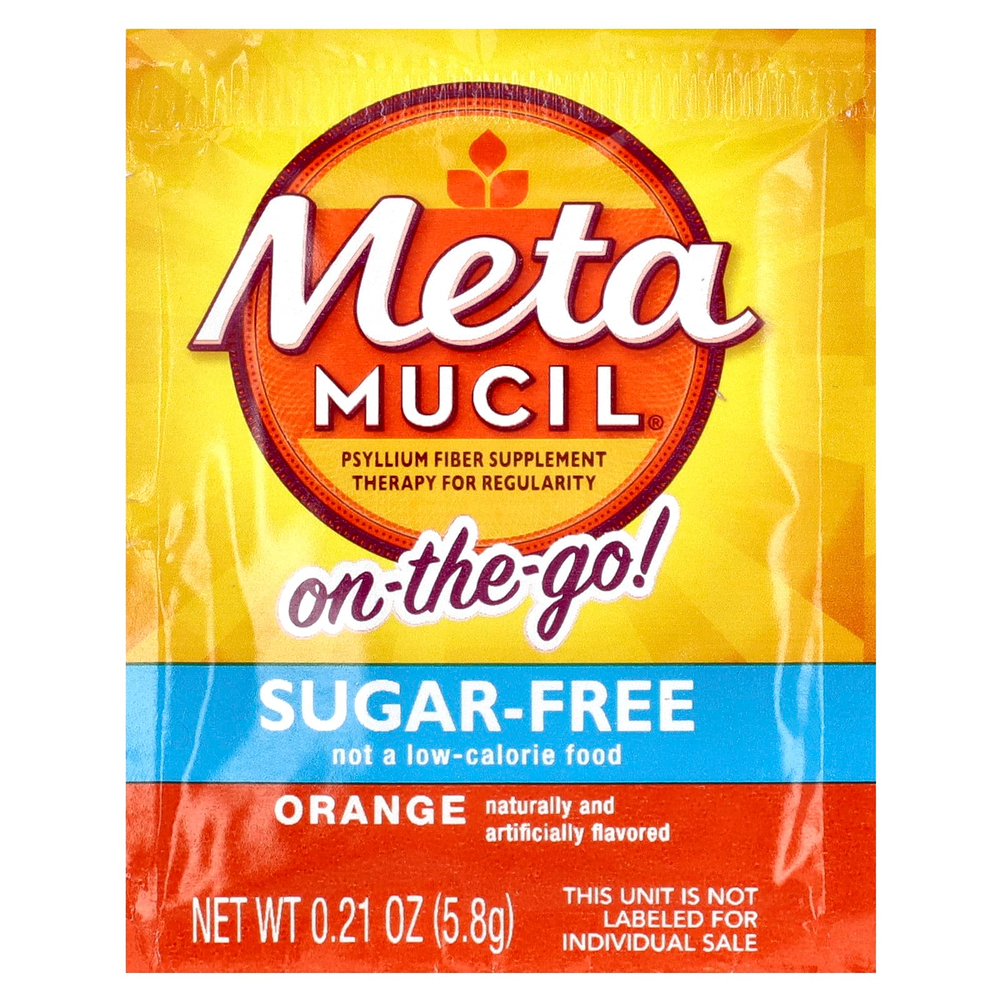 Metamucil, On-The-Go, 4 в 1 клетчатка, апельсин, без сахара, 30 пакетиков с порошком по 5,8 г (0,21 унции)