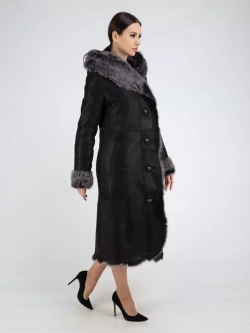 Дубленка зимняя натуральная с капюшоном длинная и теплая