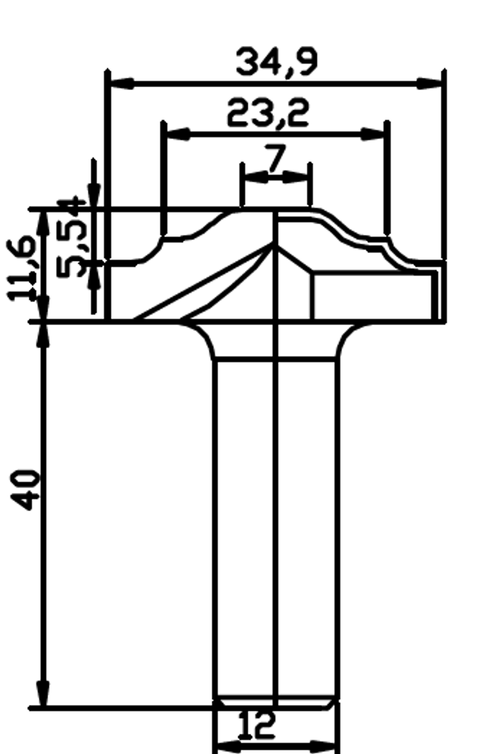 PCD профильная фреза D.34,9x12 11,6x40 Z2
