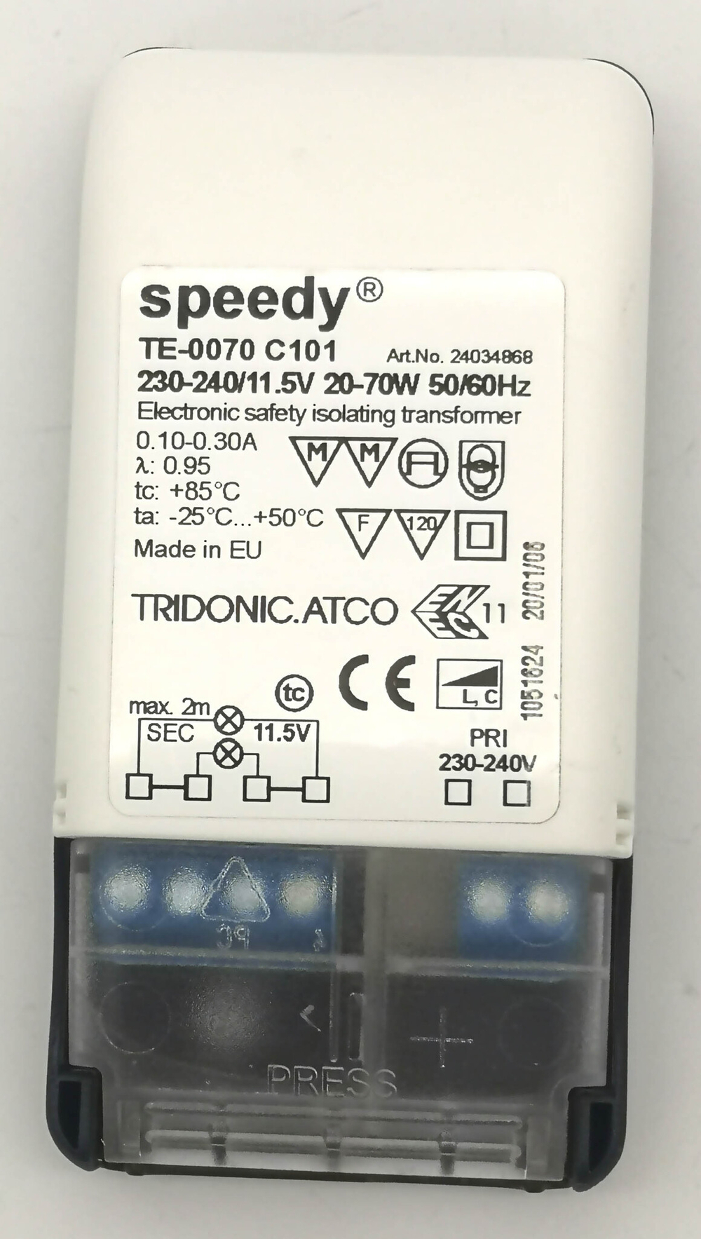 Трансформатор Tridonic.Atco TE 0070 С101 speedy эл. 20-70W, 230-240/11,5V. (24034868)