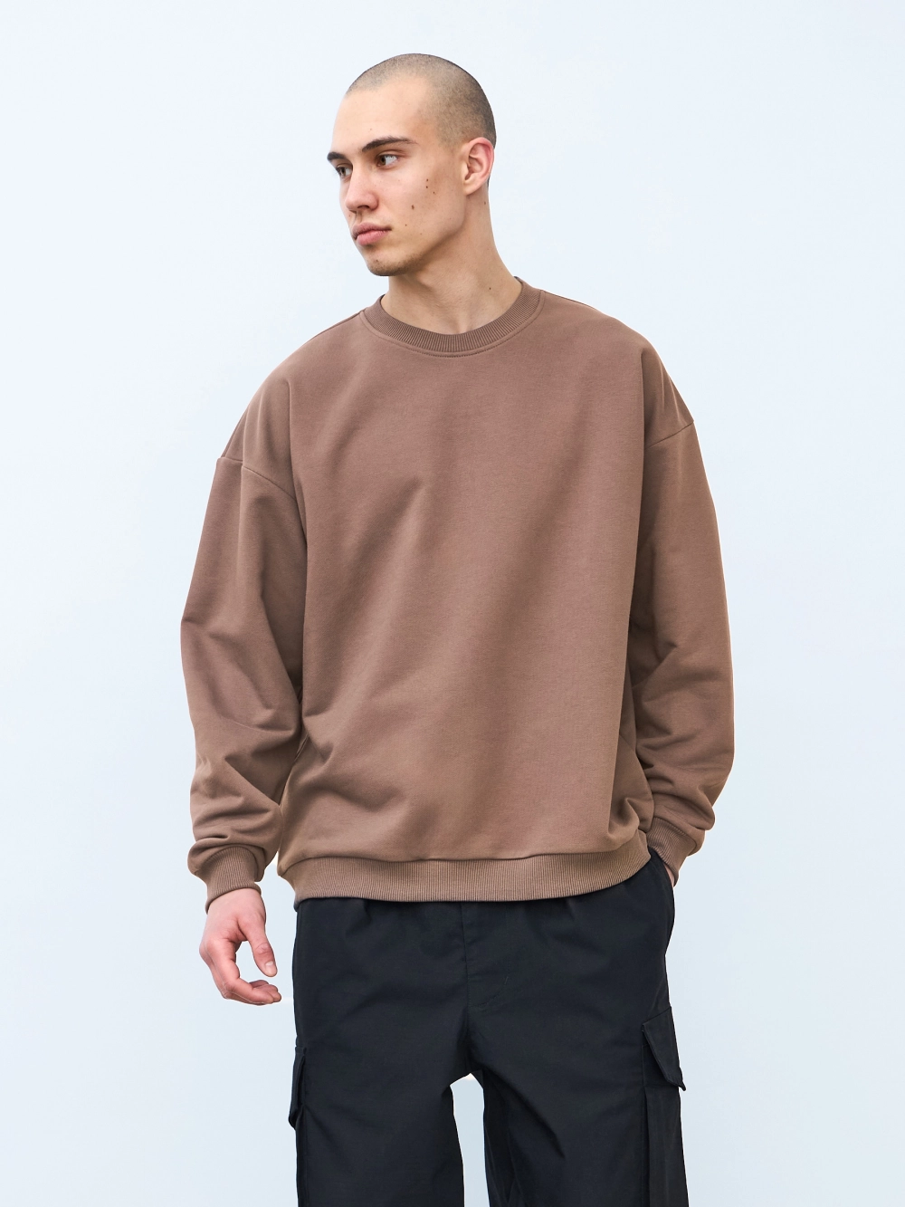 Свитшот оверсайз, без начеса (темно-бежевый)